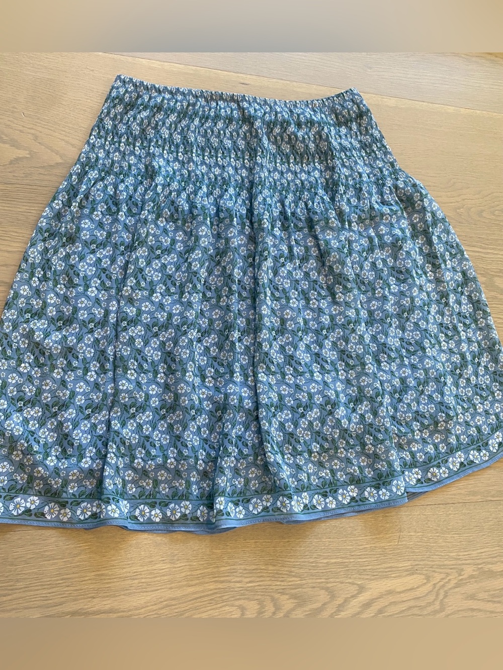 Floral Smocked Waist Blue Mini Skirt